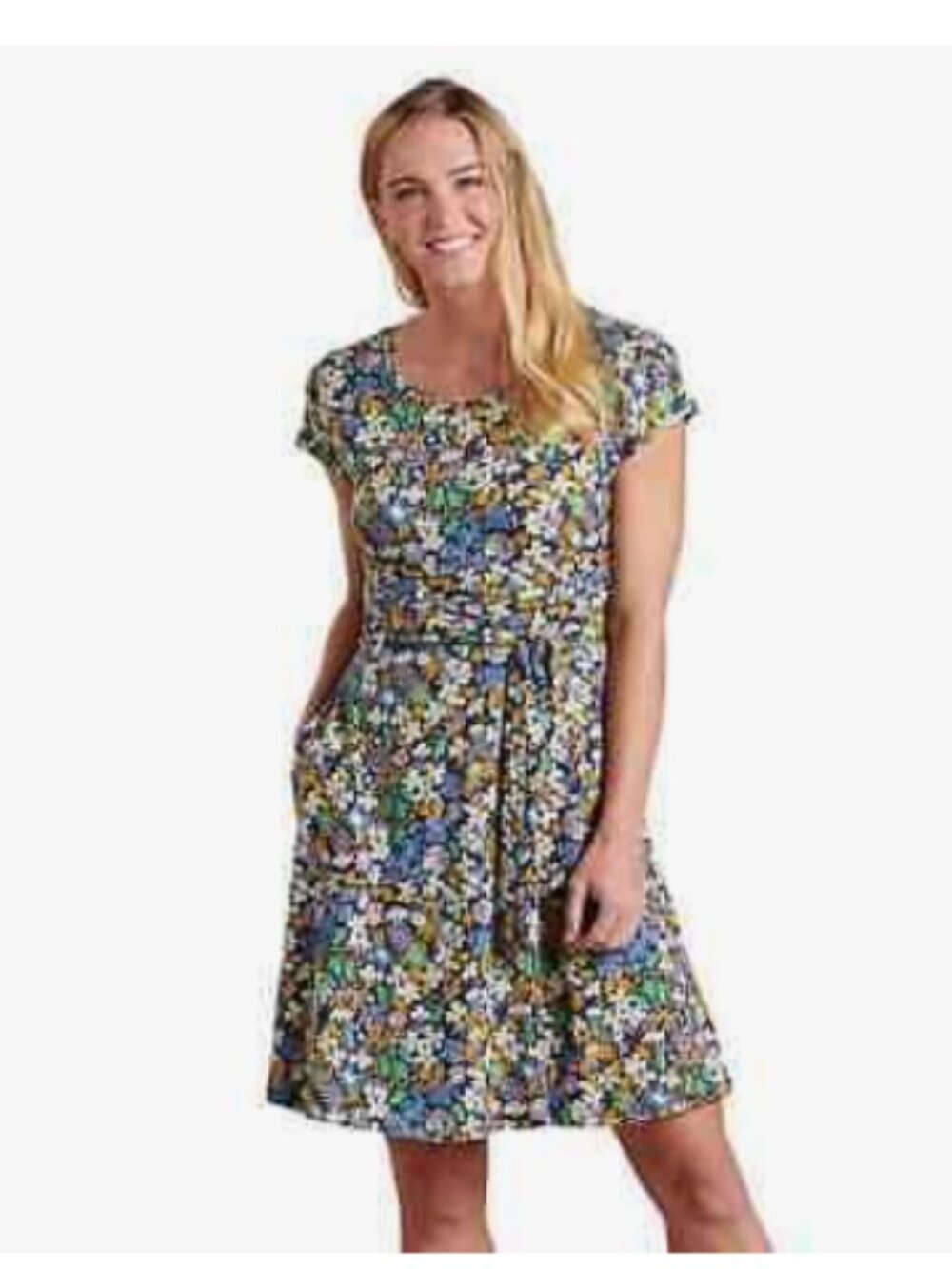 Toad&Co Cue Wrap Short Sleeve Dress S Navy Garden Floral Boho Travel